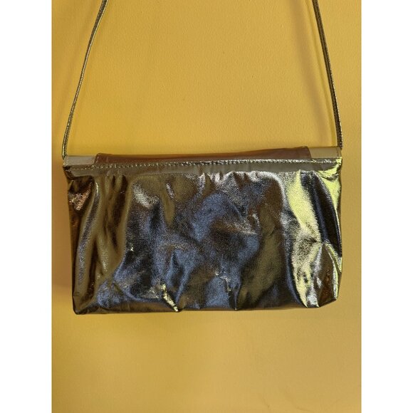 Vintage Gold Silver Bronze Metallic Envelope Crossbody Leather Clutch‎ Purse - Picture 5 of 12